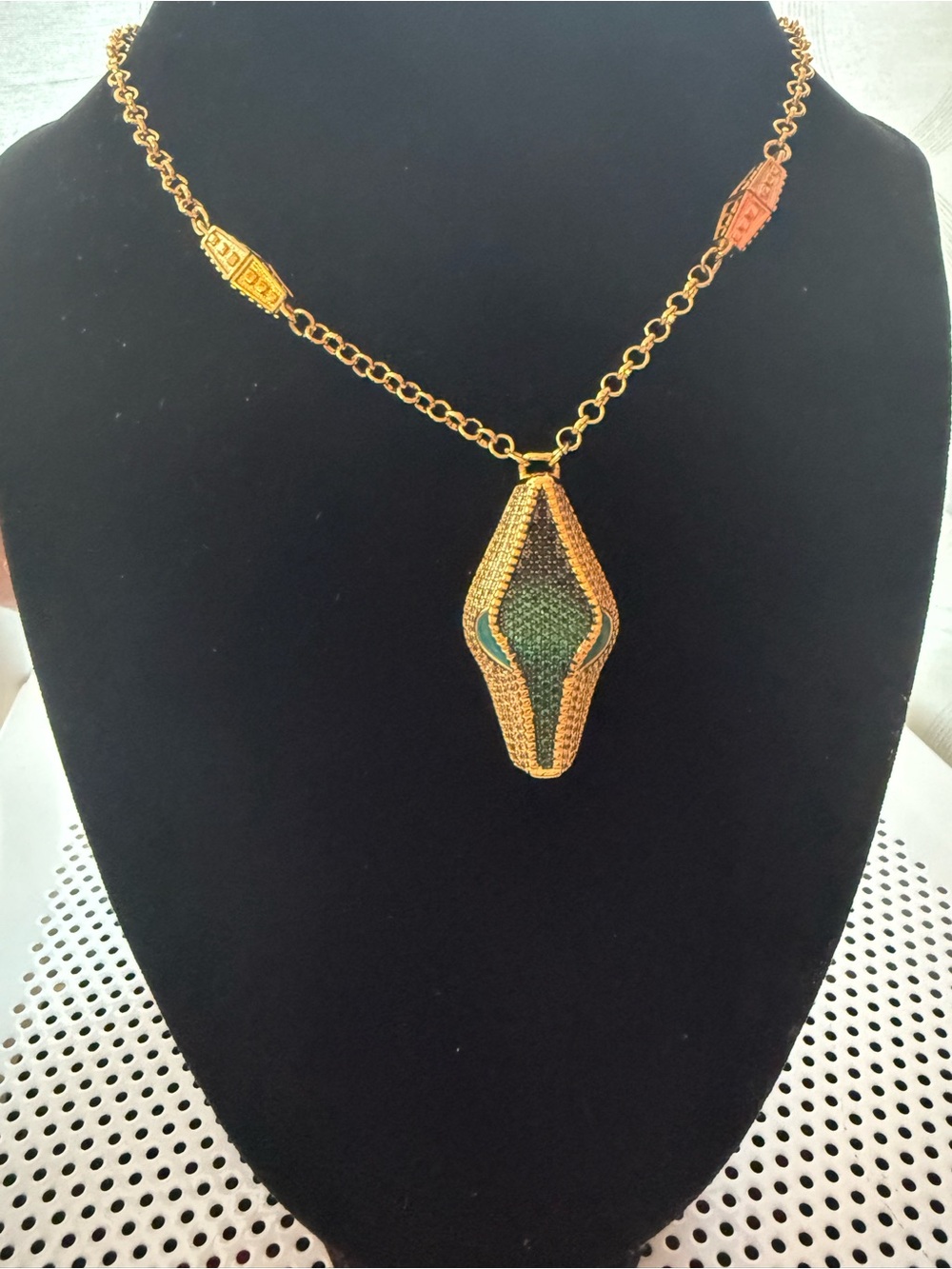 Gator 🐊 Gold-Tone Necklace with Green Pave Pendant